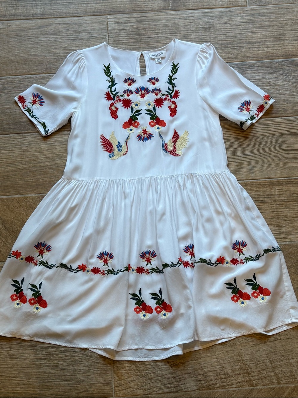 Anthropologie Allison New York Dress, white w/colorful embroidery, Size XS